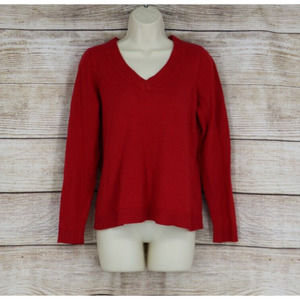Worthington Womens V-Neck Knit Pullover Long Sleeve Sweater Size Large Red